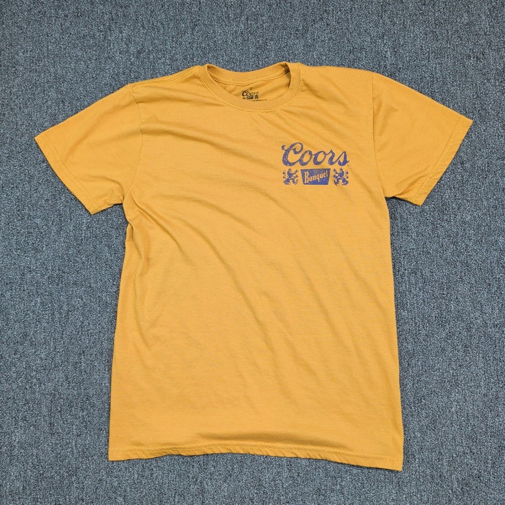 Coors Banquet Western Cowboy Graphic‎ Tee S Mustard Yellow Beer Shirt Americana